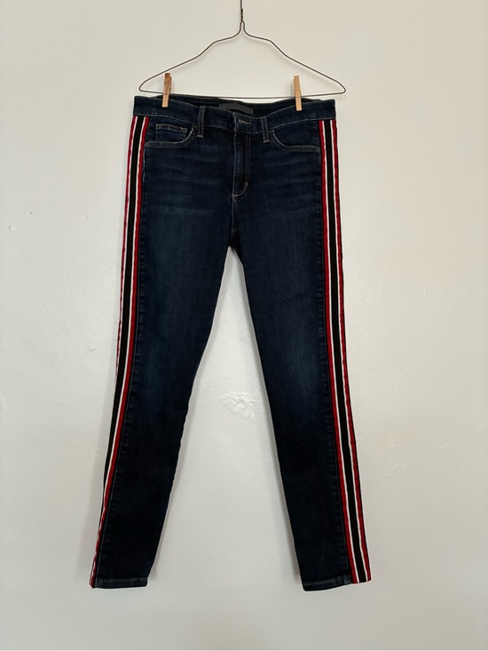 Joe's Jeans Denim - Joe's Jeans Dark Blue Skinny Jeans with Red, White & Black Side Stripes